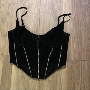 white fox black corset top